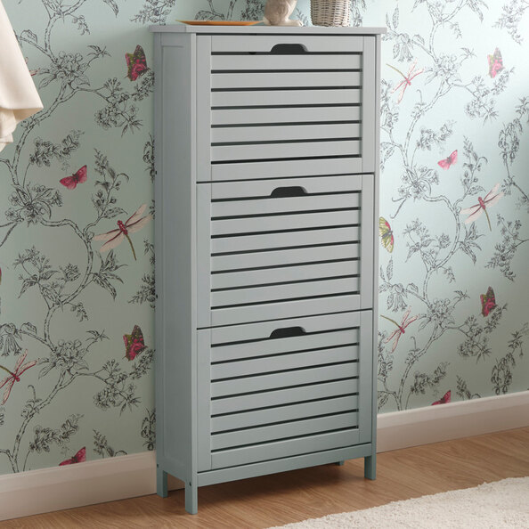 Breckles Wooden Shoe Storage Cabinet With 3 Flap Doors In Grey