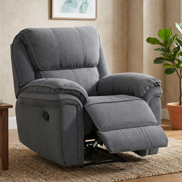 Brela Fabric Recliner 1 Seater Sofa In Dark Grey
