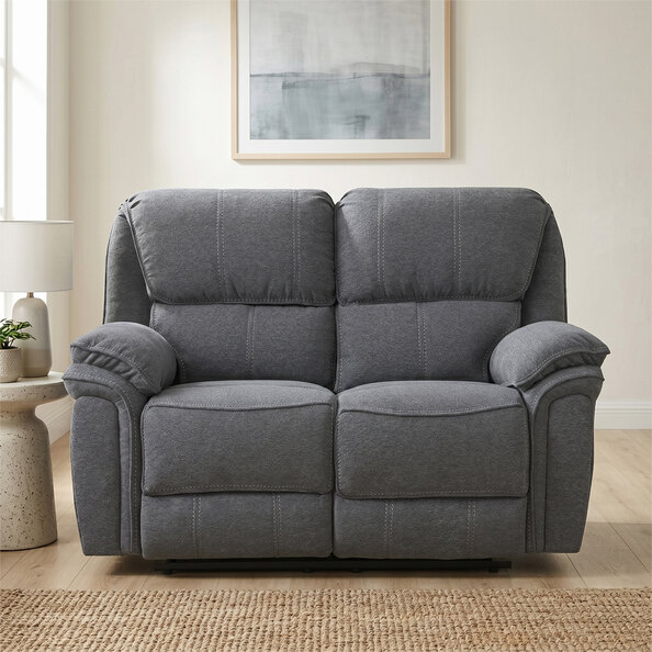 Brela Fabric Recliner 2 Seater Sofa In Dark Grey