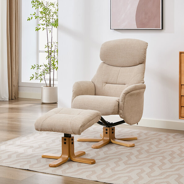 Brelon Fabric Swivel Recliner Chair with Footstool in Seashell