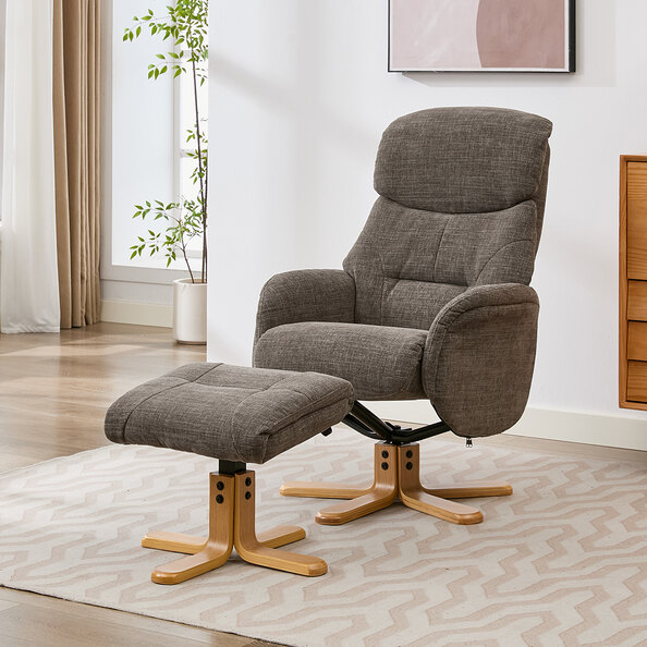 Brelon Fabric Swivel Recliner Chair with Footstool in Thunder
