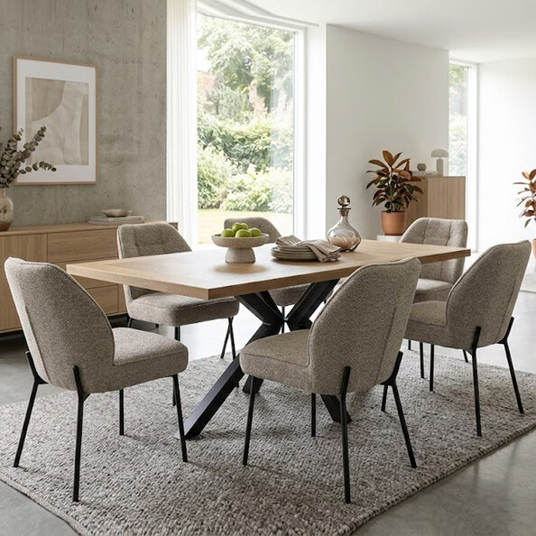 Breno Oak Veneer Dining Table with 6 Bromley Mocha Chairs
