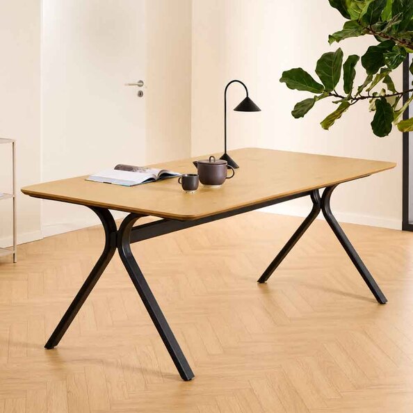 Briston Rectangular Wooden Dining Table in Wild Oak and Black