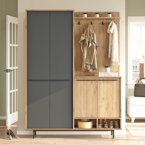 Brivon Wooden Hallway Furniture with 2 Anthracite Doors in Oak