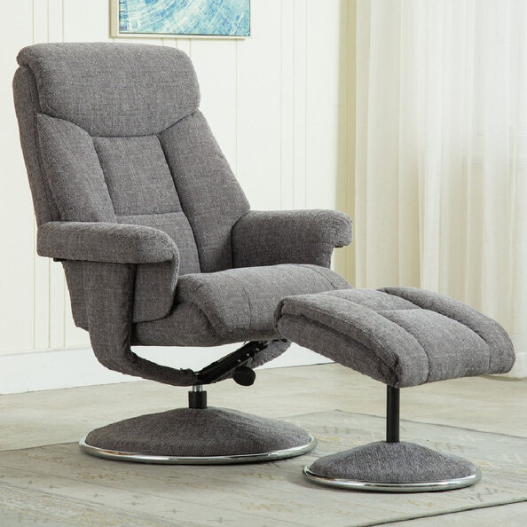 Brixton Fabric Recliner Chair With Stool In Lisbon Grey