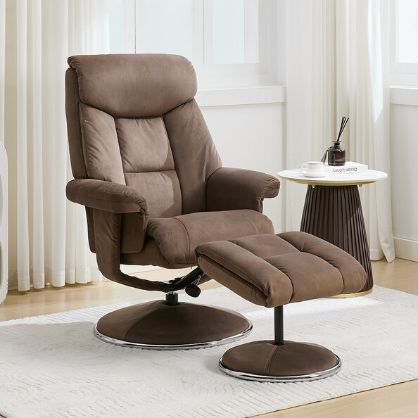 Brixton Fabric Swivel Recliner Chair with Footstool in Fawn