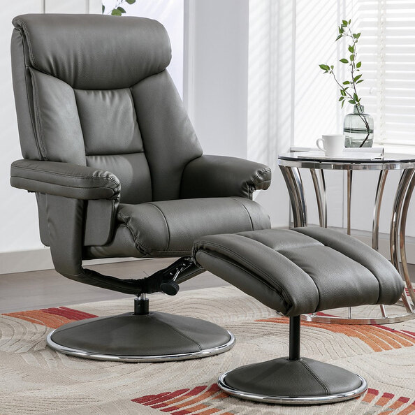 Brixton Faux Leather Recliner Chair With Stool In Chinder