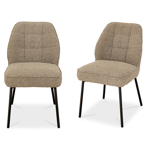 Bromley Mocha Chenille Fabric Dining Chairs with Black Metal Legs in Pair