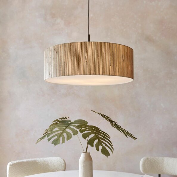 Brooks 3 Lights Drum Shade Pendant Light In Natural