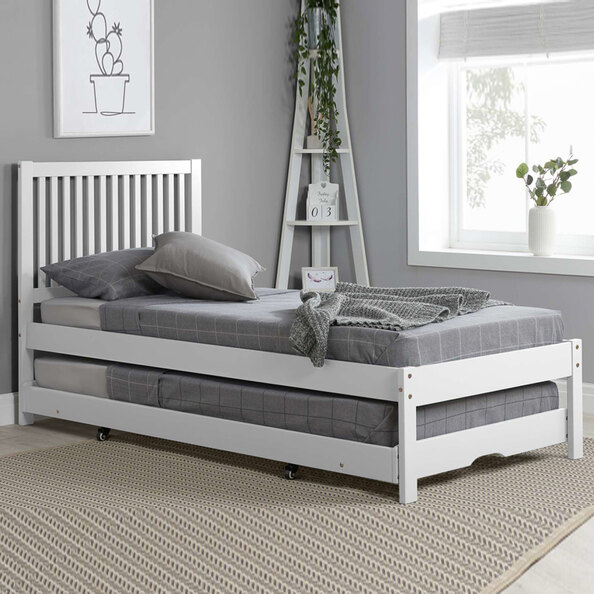 Broxton Wooden Single Bed With Guest Bed In White