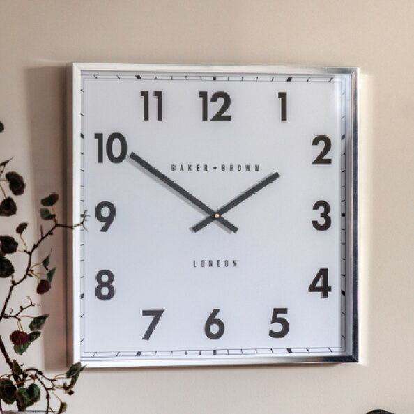 Budapest Wooden Square Wall Clock In Chrome