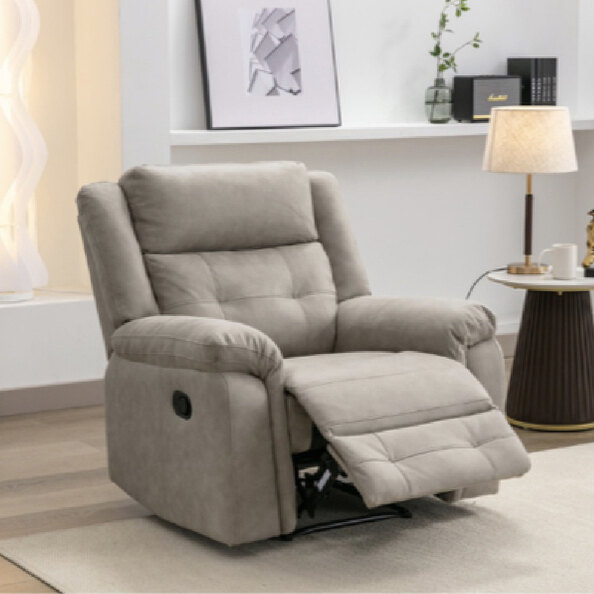 Budva Fabric Recliner 1 Seater Sofa In Light Grey