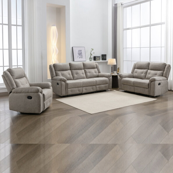 Budva Fabric Recliner Sofa Suite - Light Grey