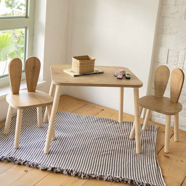 Bunny Wooden Kids Table with 2 Chairs in Brown