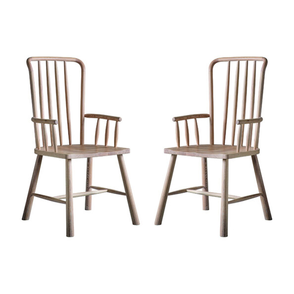 Burbank Oak Wood Carver Dining Chairs In Pair