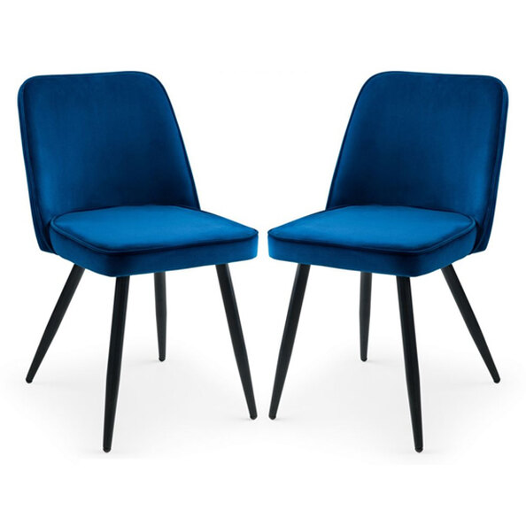 Babette Blue Velvet Dining Chairs With Black Metal Legs In Pair
