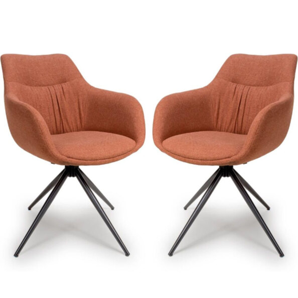 Buxton Brick Fabric Carver Dining Chairs In Pair