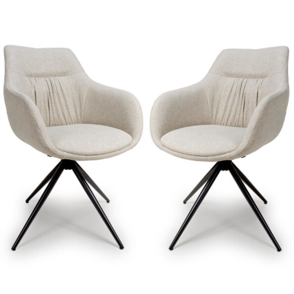 Buxton Natural Fabric Carver Dining Chairs In Pair