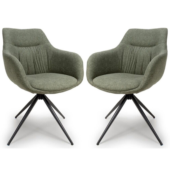 Buxton Sage Fabric Carver Dining Chairs In Pair