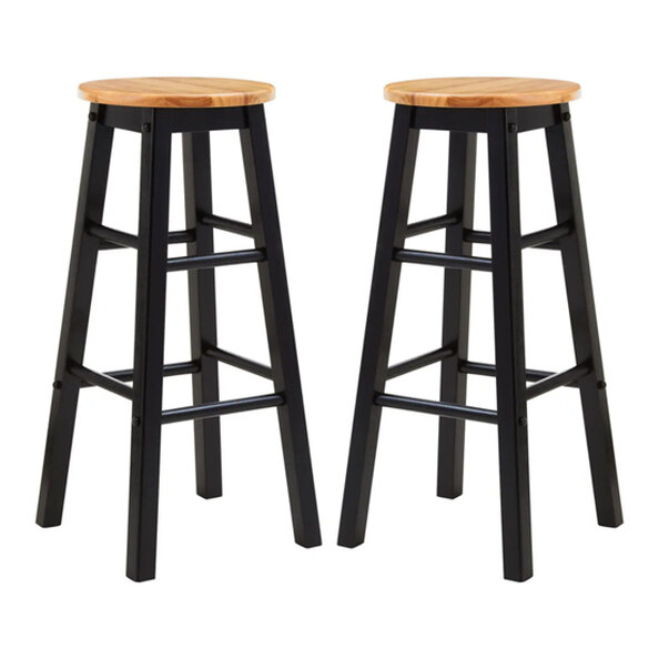 Cadell Black Tropical Hevea Wood Bar Stools In Pair