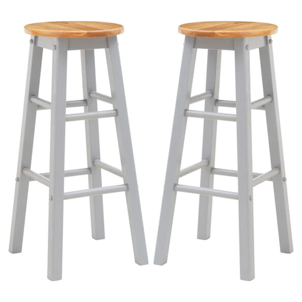 Cadell Grey Tropical Hevea Wood Bar Stools In Pair