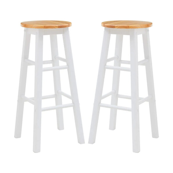 Cadell White Tropical Hevea Wood Bar Stools In Pair