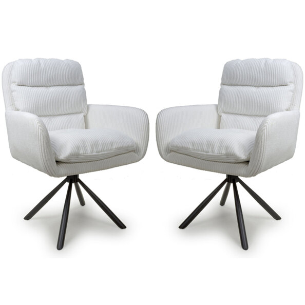 Cadott White Swivel Corduroy Fabric Dining Chair In Pair