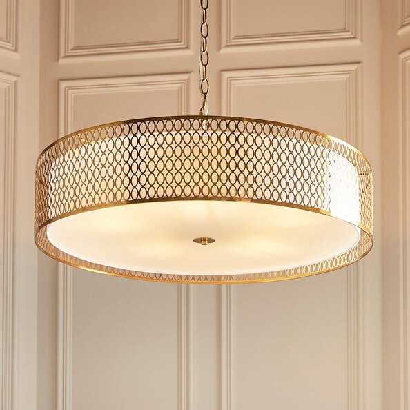 Cagney 5 Light White Fabric Shade Pendant Light In Gold