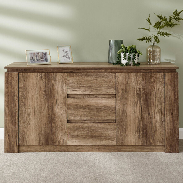 Caister Wooden Sideboard With 2 Doors 3 Drawers In Grey Oak