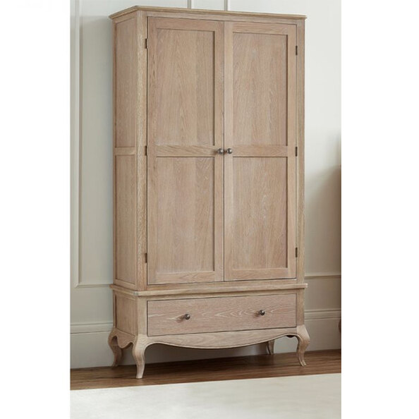 Caitlyn Wooden Wardrobe With 2 Doors 1 Drawer In Limed Oak