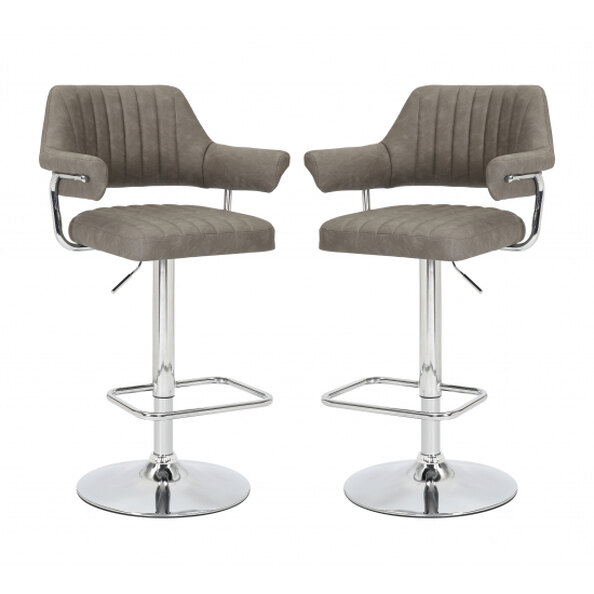 Calais Charcoal Leather Bar Stools With Chrome Base In Pair