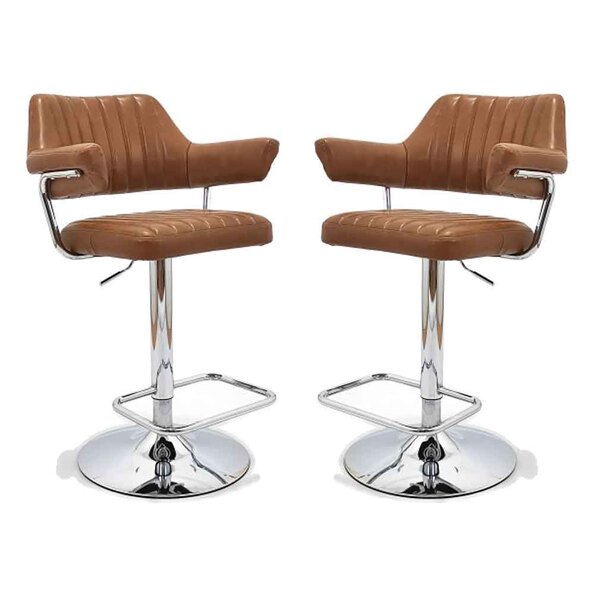 Calais Faux Leather Bar Stools In Pair In Tan
