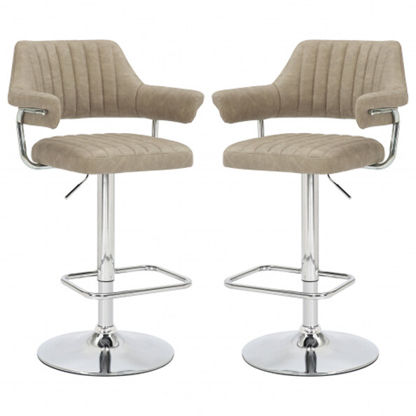 Calais Mink Leather Bar Stools With Chrome Base In Pair