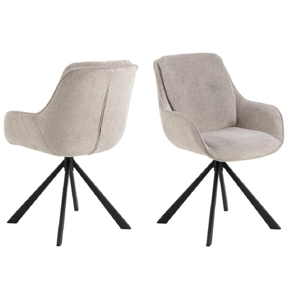 Calgary Sand Fabric Dining Chairs With Black Legs In Pair
