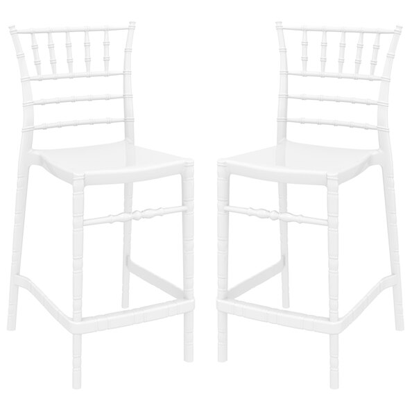 Calhoun Glossy White Polycarbonate Bistro Stools In Pair
