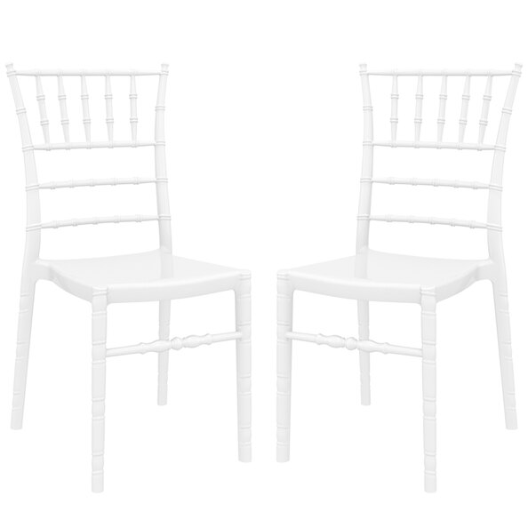 Calhoun Glossy White Polycarbonate Side Dining Chairs In Pair