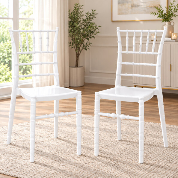 Calhoun Glossy White Polycarbonate Side Dining Chairs In Pair
