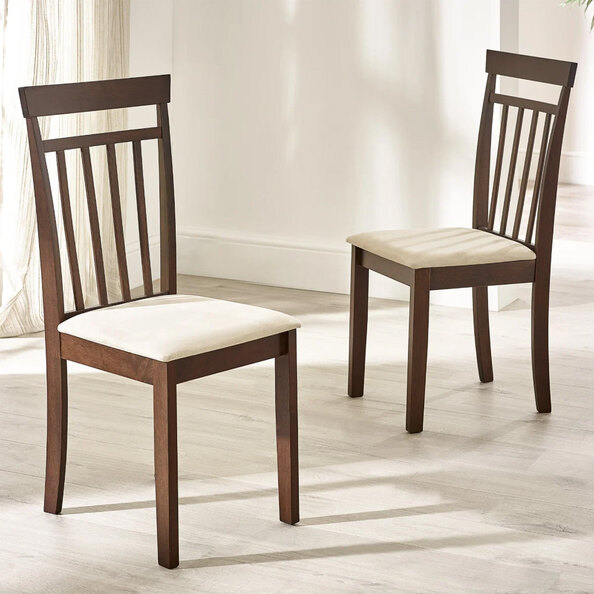 Calista Walnut Wooden Dining Chairs with Fabric Seat in Pair