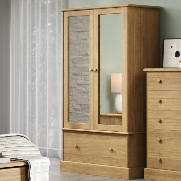 Calixto Wooden Wardrobe With 2 Doors 1 Drawer In Oak