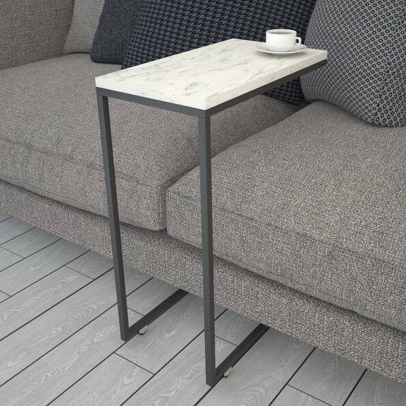 Callen White Marble Effect Top Side Table with Metal Frame