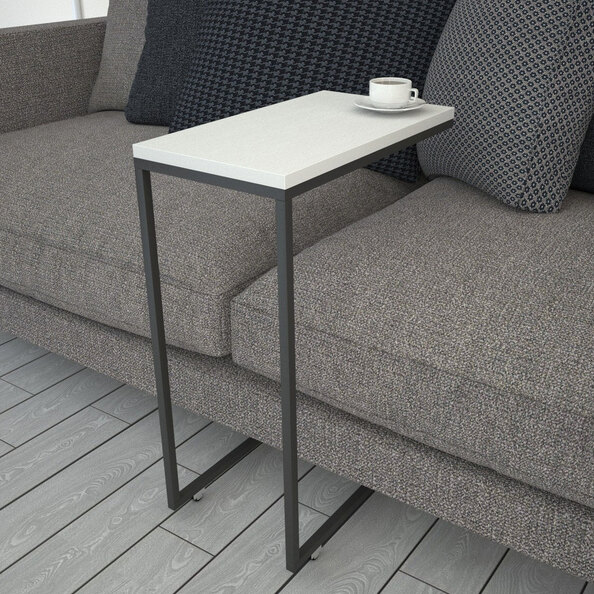 Callen White Wooden Top Side Table with Metal Frame