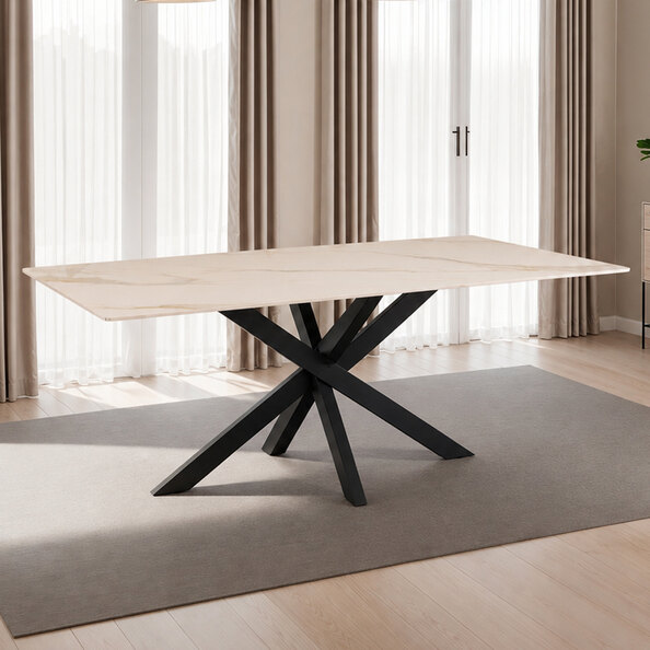 Callie White Sintered Stone Top Dining Table with Black Metal Legs