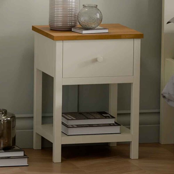 Calliope Wooden Bedside Cabinet with 1 Drawer in Ivory and Oak