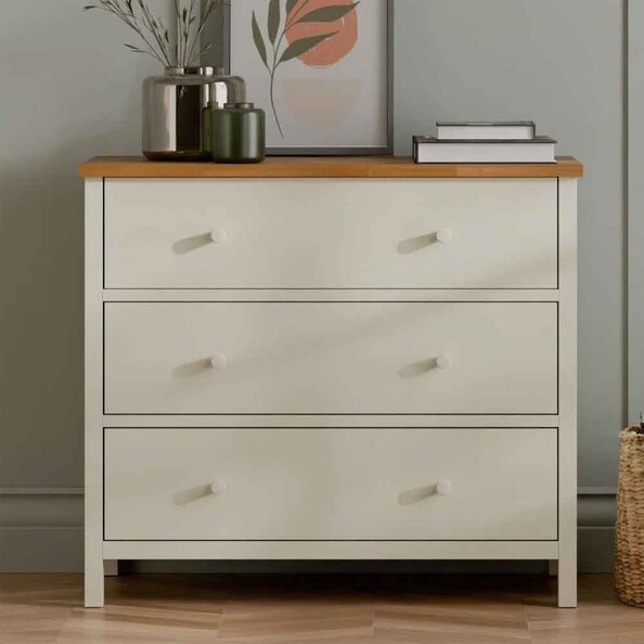 Calliope Wooden Chest of 3 Drawers in Ivory and Oak