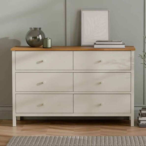 Calliope Wooden Chest of 6 Drawers in Ivory and Oak
