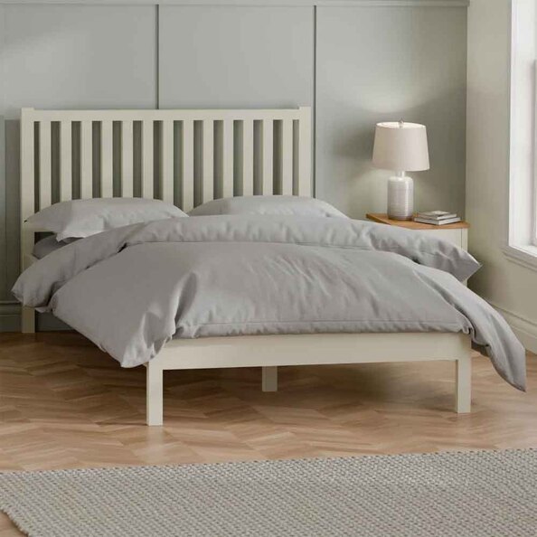 Calliope Wooden Double Bed in Ivory and Oak