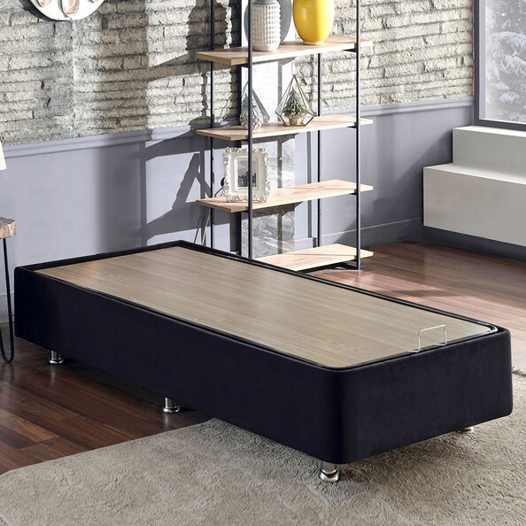 Caltrex Fabric Ottoman Storage Single Bed in Black