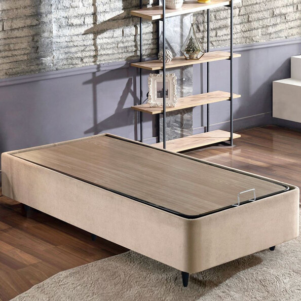 Caltrex Fabric Ottoman Storage Single Bed in Light Brown