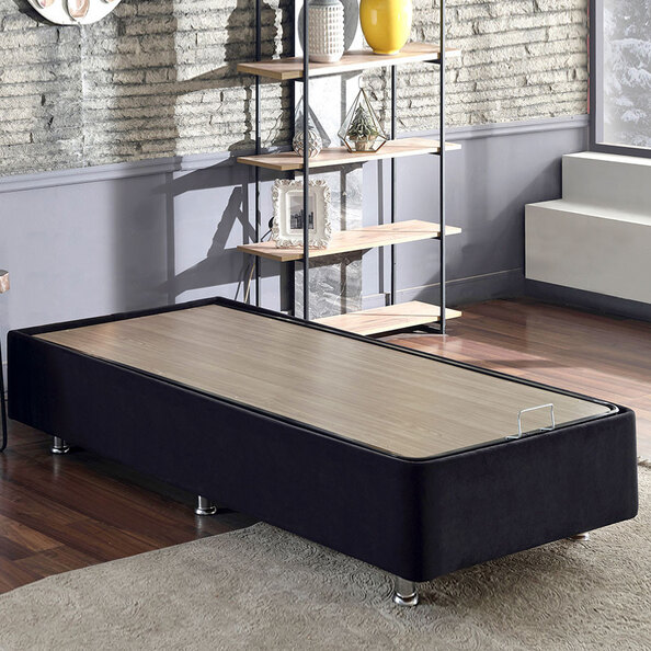 Caltrex Fabric Ottoman Storage Small Double Bed in Black