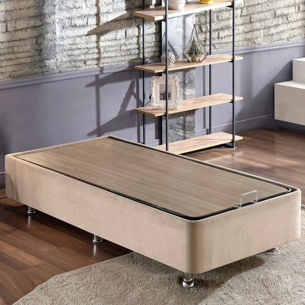 Caltrex Fabric Ottoman Storage Small Double Bed in Light Brown
